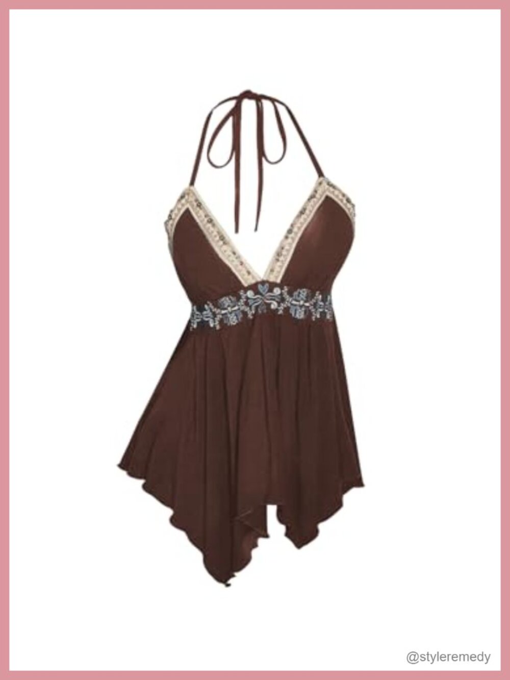 Verdusa Women's Y2k Babydoll Halter Top Embroidered Ruffle Hem Slim Fit